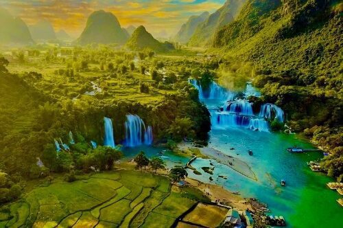 Ban Gioc Waterfall at sunset, Cao Bang, Vietnam
